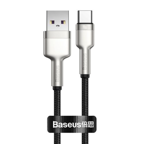 Baseus Calufe USB-Type C - 100 cm, 4 Amperi, încărcare 66W, cap metalic, capac cu margele - negru