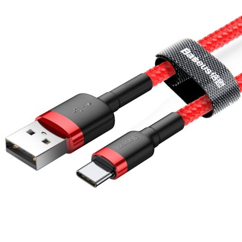 Cablu USB-Type C premium Baseus - 1 metru, încărcare de 3 amp, capac cu margele - ROȘU