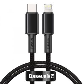   Cablu Baseus premium Type-C - la Lightning (Apple) - 1 metru, încărcare 20W, capac kevlar - negru