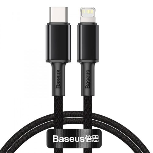 Cablu Baseus premium Type-C - la Lightning (Apple) - 2 metru, încărcare 20W, capac kevlar - negru