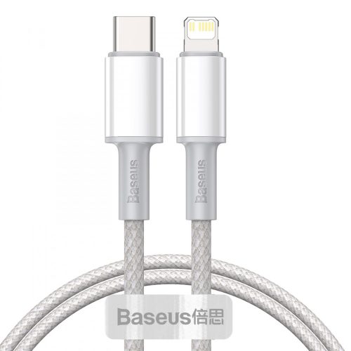 Cablu Baseus premium Type-C - la Lightning (Apple) - 2 metru, încărcare 20W, capac kevlar - alb