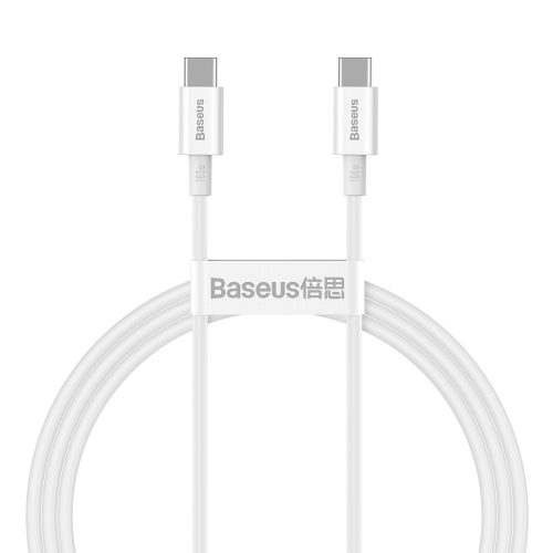 Baseus CATYS-B02 - 100W, cablu de date de încărcare rapidă USB Type-C la USB Type-C, lungime cablu: 1m - alb