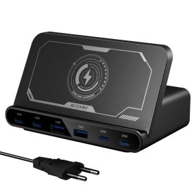   BlitzWolf® BW-S27 - încărcător rapid de birou de 160 W, 6 porturi de încărcare USB (Tip-C și USB-A) + încărcare wireless