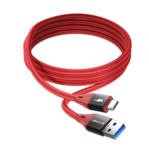 Cablu BlitzWolf-BW-TC22 Type-C - USB 3.0, viteză de 5 Gbps, lungime 90 cm, încărcare de 3 amperi, placat cu nichel, capac Kevlar