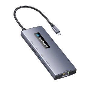   BlitzWolf BW-NEW-TH8 Hub USB 10 în 1: 1x HDMI 4K@60HZ, 5x USB 3.0, 1x RJ45, Power Delivery: 100W, cititor de carduri SD/TF