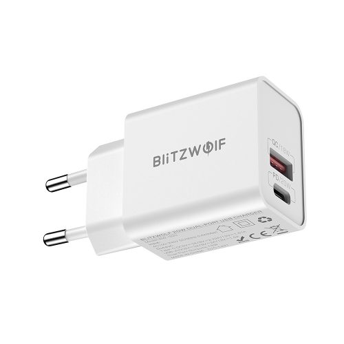 Încărcător rapid USB BlitzWolf® BW-S20 20W -2 porturi (QC3.0 + PD3.0) Încărcător rapid USB - încărcare rapidă, protecție multistrat