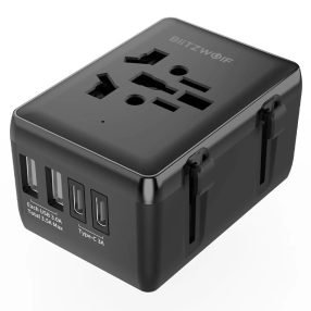   BlitzWolf® BW-TA1 - Convertor de călătorie pentru priză EU UK US AU și 2x USB tip C + 2x încărcător USB-A