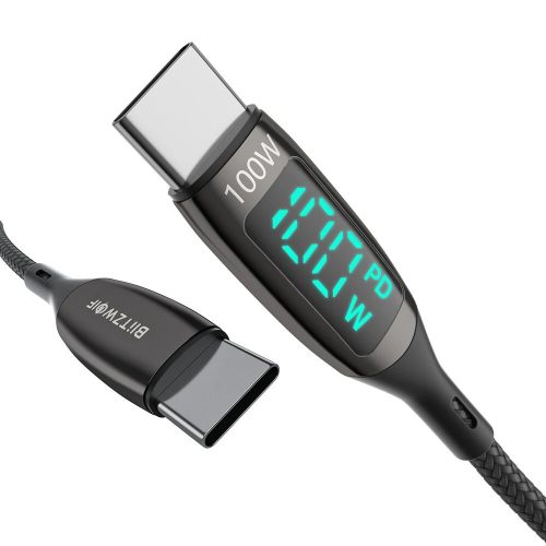 Cablu USB de tip C la tip C - BlitzWolf® BW-TC23 - lungime 1,8 metri, afișaj LED, PD3.0 - 100W, putere de încărcare 20V / 5A