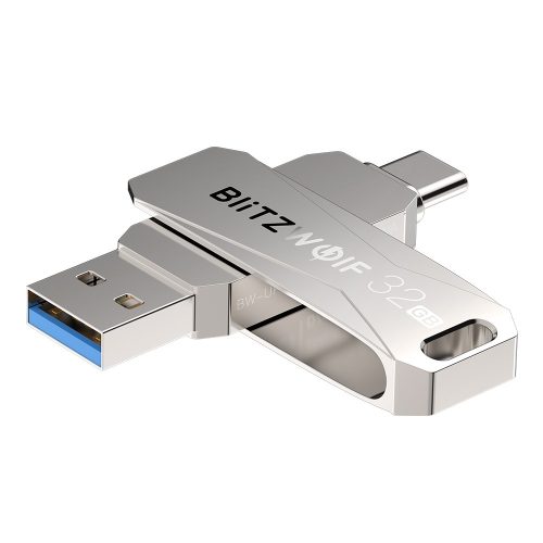 BlitzWolf® BW-UPC2 - Conexiuni USB Type-C și USB-A: Pen drive pentru transferul de date între desktop și telefon - Carcasă din aluminiu, 32 GB