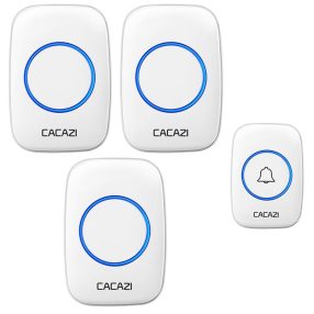   CACAZI-A10 - set de sonerie wireless - 3 unități interioare + 1 unitate exterioară - rază de acțiune 300 de metri, volum și melodie variabile