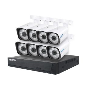   ESCAM PVR608 - 8 buc carcasă din aluminiu, cameră IP cu fir exterior (POE) + unitate centrală (NVR): 1080P