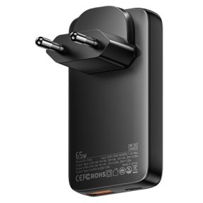   ESSAGER® ES-CD46 - Încărcător de perete USB ultrasubțire, 65 wați - 2 porturi (1x Type-C + 1x USB-A) pentru Android, Apple și Windows