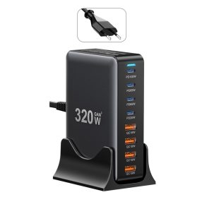   ESSAGER® YMX-320W – Încărcător rapid USB de birou de 320 W – 8 porturi (4x USB-C + 4x USB-A) pentru Android, Apple și Windows