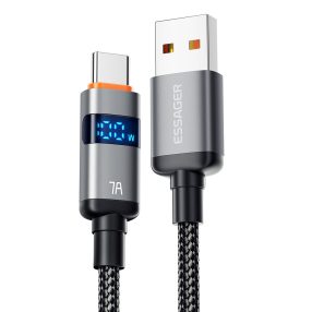   ESSAGER ES-X61 - 1 metri, Type-A - Type-C USB cablu . Afișaj digital, încărcare 100W, husă din material perlat