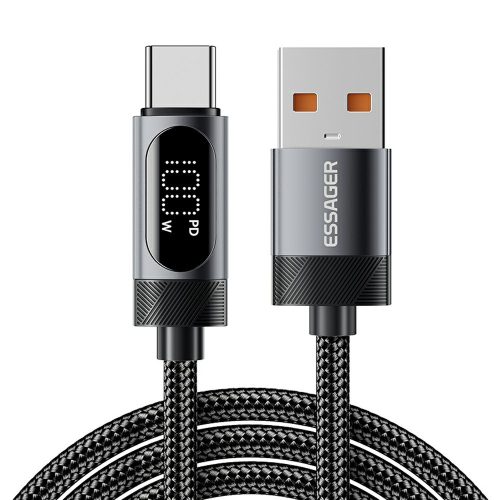 ESSAGER ES-X64 - 1 metri, Type-A - Type-C USB cablu . Afișaj digital, încărcare 100W, husă din material perlat