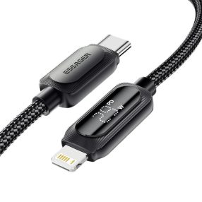   ESSAGER ES-X57 - 1 metru, Type-C - Lightning, cablu USB. Afișaj digital, încărcare 29W, husă din material perlat