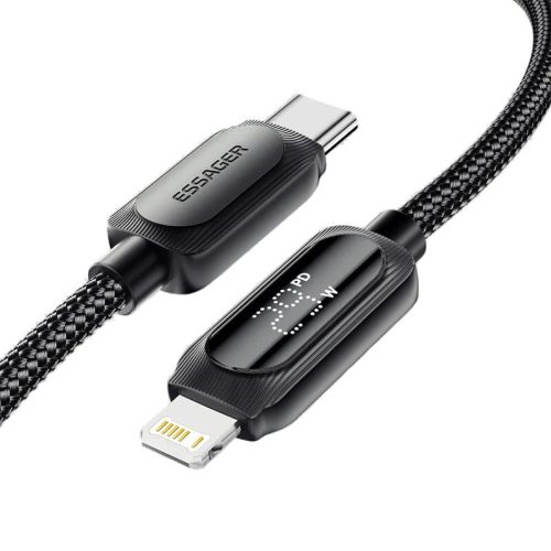 ESSAGER ES-X57 - 3 metru, Type-C - Lightning, cablu USB. Afișaj digital, încărcare 29W, husă din material perlat