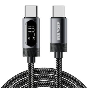   ESSAGER ES-X64 - 1 metri, Type-C - Type-C USB cablu . Afișaj digital, încărcare 100W, husă din material perlat