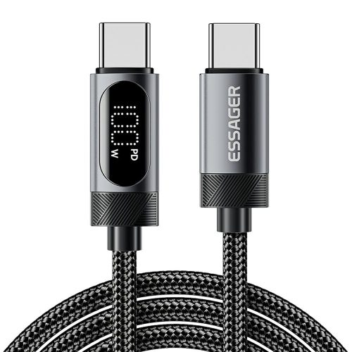 ESSAGER ES-X64 - 1 metri, Type-C - Type-C USB cablu . Afișaj digital, încărcare 100W, husă din material perlat