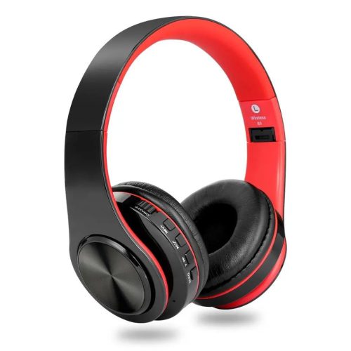 HiGi D-422 - Căști Bluetooth 5.0 - timp de funcționare 10 ore, difuzor de 40 mm, microfon încorporat, conexiune BT + 3.5 Jack - negru și roșu
