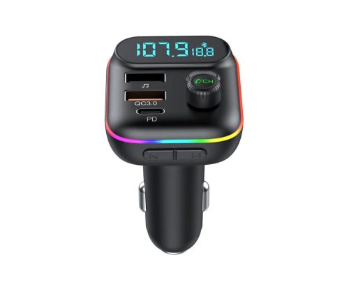 HiGi® - Brichetă T70 Transmițător FM și încărcător rapid USB pentru mașină: 1x USB Type-C + 1x USB-A