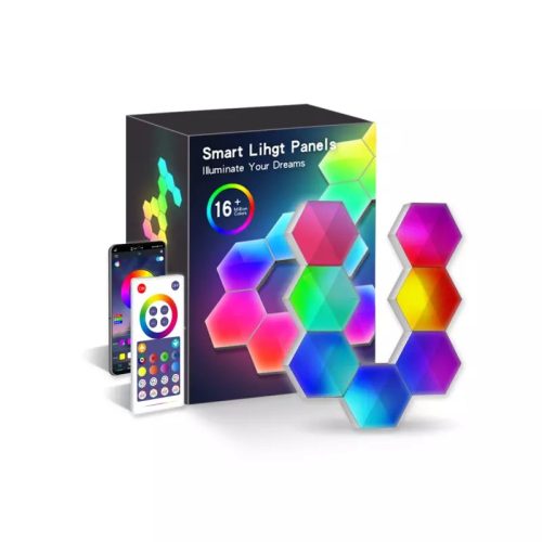RSH® QG06 - Lampă de perete Smart Hexagon color (RGB) - 6 buc., Aplicație + telecomandă, poate fi lipită pe perete