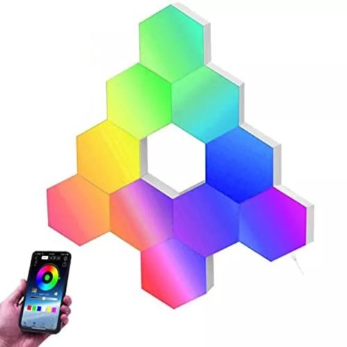 RSH® QG10 - Lampă de perete Smart Hexagon color (RGB) - 10 buc., Aplicație + telecomandă, scară de culori RGB, poate fi lipită pe perete