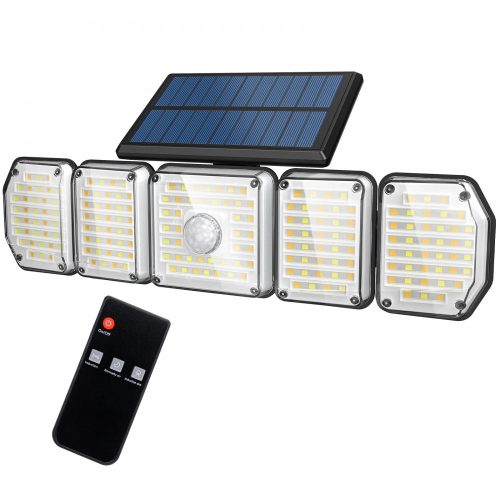 Somoreal SM-OLT2 - lampă solară de exterior cu 5 panouri de iluminat cu senzor de mișcare, impermeabilă IP65, 3 temperaturi de culoare