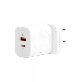   Încărcător de perete Veger W002 3in1 - 1x wireless (QI), 1x PD (20W) 1x încărcător USB (18W) - suport protocoale PD3.0 / PPS / QC3.0