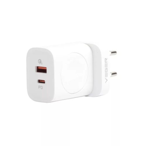 Încărcător de perete Veger W002 3in1 - 1x wireless (QI), 1x PD (20W) 1x încărcător USB (18W) - suport protocoale PD3.0 / PPS / QC3.0