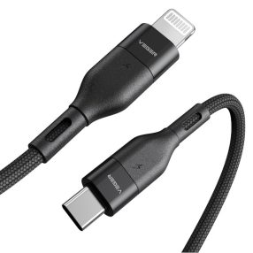   Veger CL01 - 3A USB Type-C - Cablu Apple Lightning - 120 cm, încărcare 3A, capac kevlar (pânză perlat) - negru