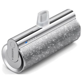   Veger Lipstick-C Power Bank cu conector USB Type-C - 5000mAh, pentru toate produsele USB Type-C, încărcare PD3.0 - Argint
