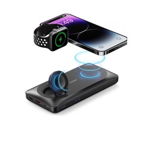   Veger MagMulti - Încărcător magnetic dual wireless 3 în 1 Power Bank: 10000 mAh, încărcați 4 dispozitive simultan, dimensiune și greutate compacte - negru