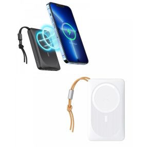   Veger MagOn - Power Bank magnetic fără fir - 10000mAh, încărcați 3 dispozitive simultan, dimensiune și greutate compacte - alb