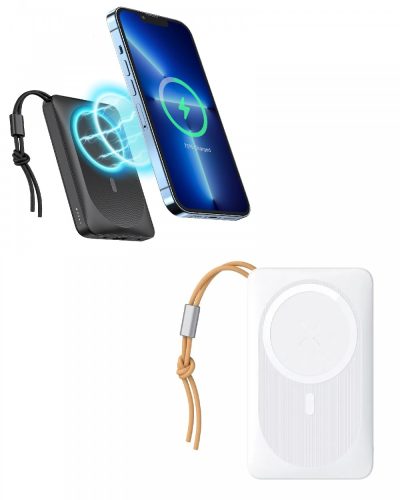 Veger MagOn - Power Bank magnetic fără fir - 10000mAh, încărcați 3 dispozitive simultan, dimensiune și greutate compacte - alb