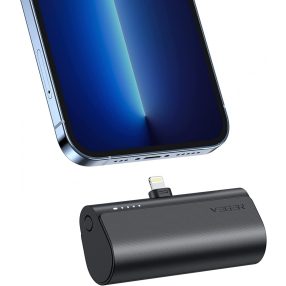   Veger PlugOn Lightning - Power Bank de 5000 mAh cu conector USB Lightning încorporat pentru produsele Apple, cu capacitate de încărcare 1x 20W / PD3.0