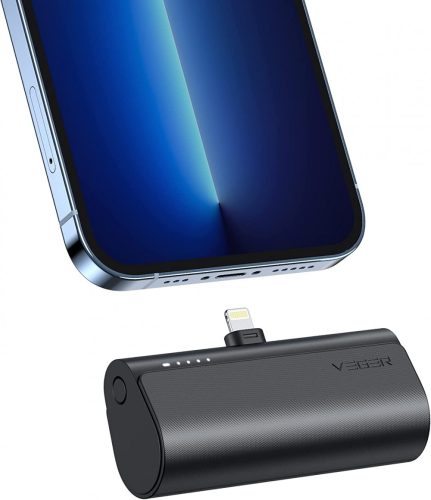 Veger PlugOn Lightning - Power Bank de 5000 mAh cu conector USB Lightning încorporat pentru produsele Apple, cu capacitate de încărcare 1x 20W / PD3.0