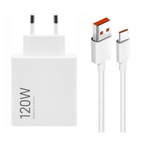   Xiaomi 120W Hypercharge Combo - Încărcător USB (Tip A) de 120W + 1 metru, cablu de 120W - Alb