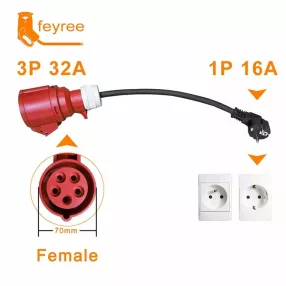   Cablu convertor 3 fază la 1 faze, pentru încărcarea mașinii electrice - priză de perete 1 fază 1x16A (3,7Kw) la convertor 3x32A (22Kw)