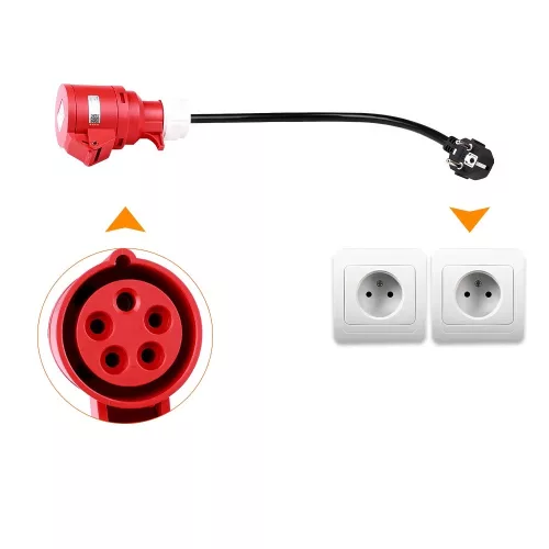Cablu convertor 3 fază la 1 faze, pentru încărcarea mașinii electrice - priză de perete 1 fază 1x16A (3,7Kw) la convertor 3x16A (11Kw)