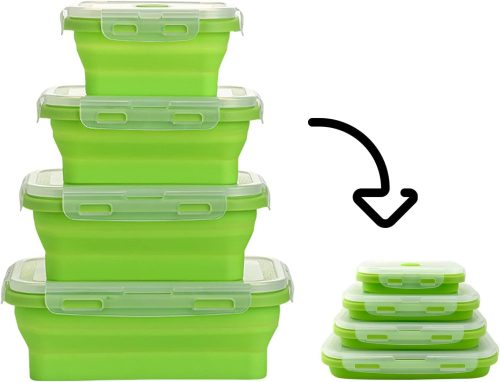 Set cutie de depozitare alimente din silicon pliabil, fără BPA - 4 buc, pliabil - Verde