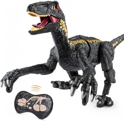 Jucărie cu dinozaur cu telecomandă - efecte de lumină și sunet, mod demo, lungime de 30 cm, timp de joc lung - negru