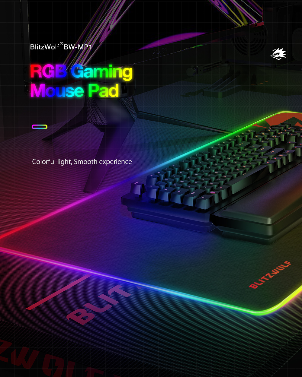 Blitzwolf BW-MP1 vízálló RGB gamer egérpad